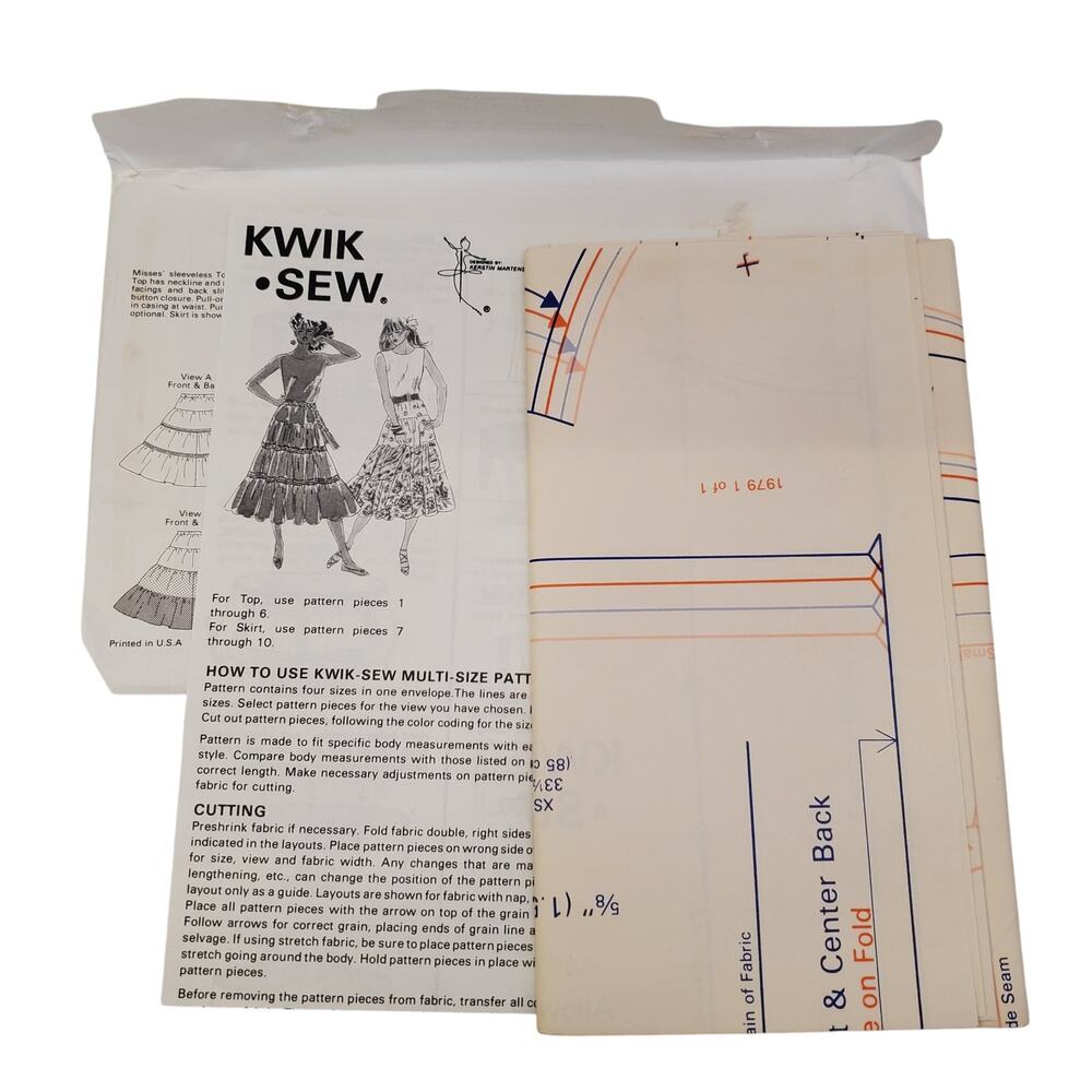 Vintage Ruffled Skirt KWIK SEW Sewing Pattern 1979 UNCUT Size XS-L 90s 80s - Picture 3 of 4